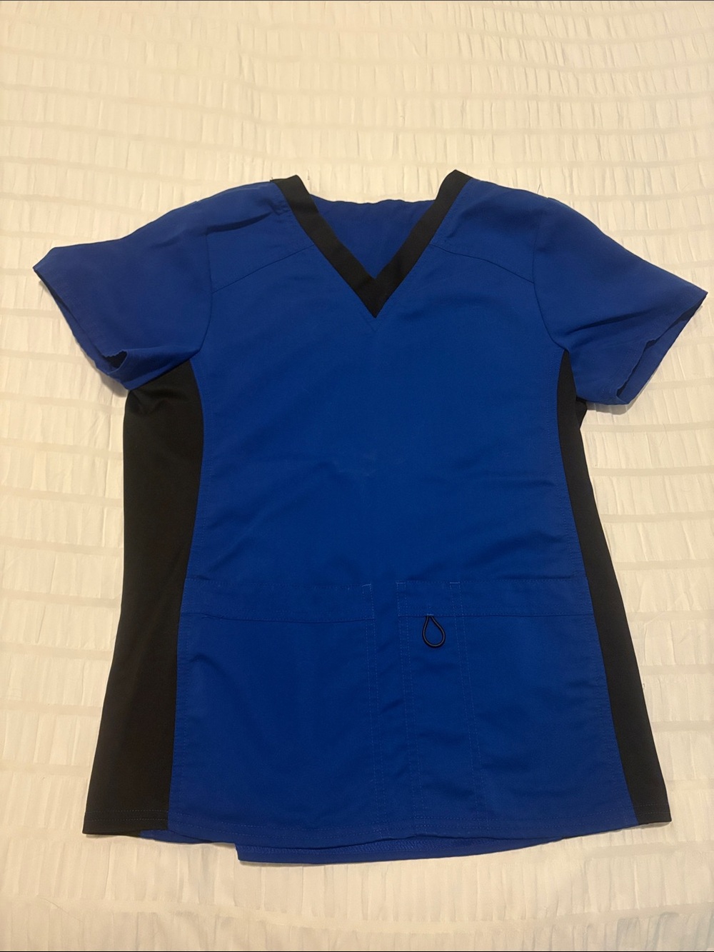 Royal Blue & Black V-Neck Scrub Top